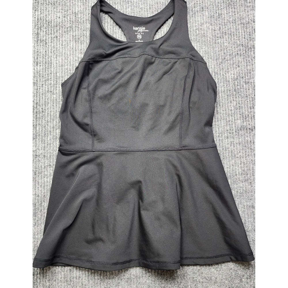 Kensie Performance Womens Black Quick Dry Racerback Peplum Active Tank Top Med